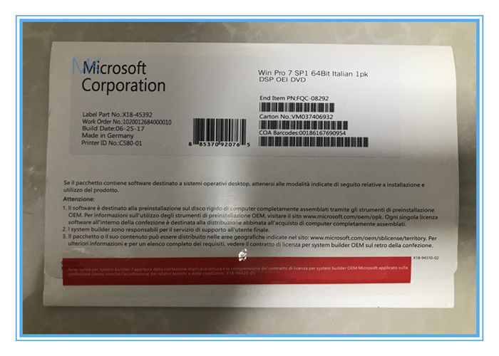 FQC - 08929 مايكروسوفت ويندوز 7 برو الانترنت الايطالية لغة 2GB RAM ل 64 بت